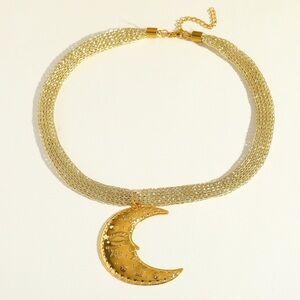 Gold Moon Pendant Choker Necklace - Women Jewelry